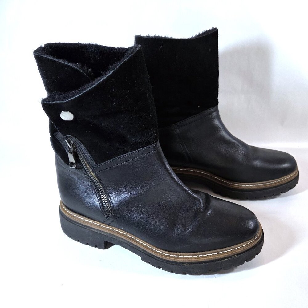 Fabianelli Women's Black Leather & Suede Shearling-Lined Boots Size 39